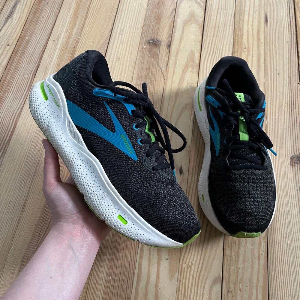 Brooks Ghost Max Mens 8 Wide 2E Black Blue Green Running Shoes athletic sporty